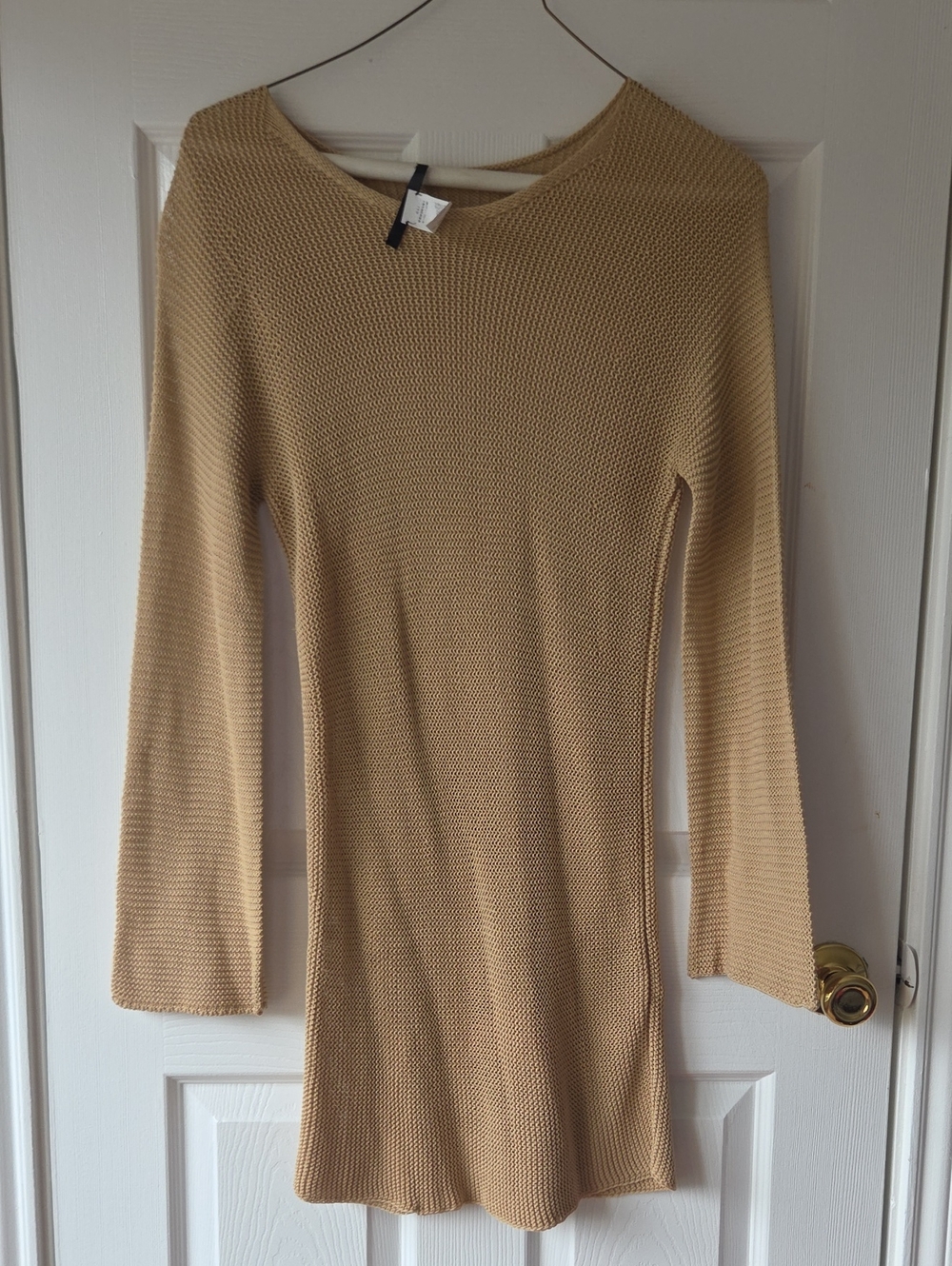Les Copains Mini Knit Dress Size L Gold Cotton Cover Up Tan Beach $150